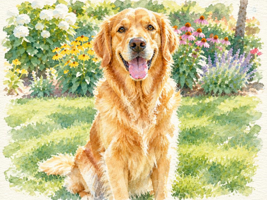 Golden retriever photo restyled as watercolor with the AI image editor