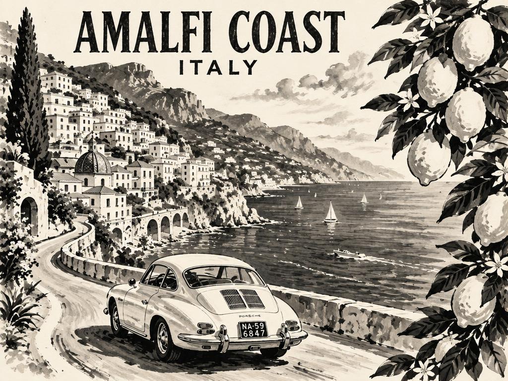 Travel photo converted into an ink drawing