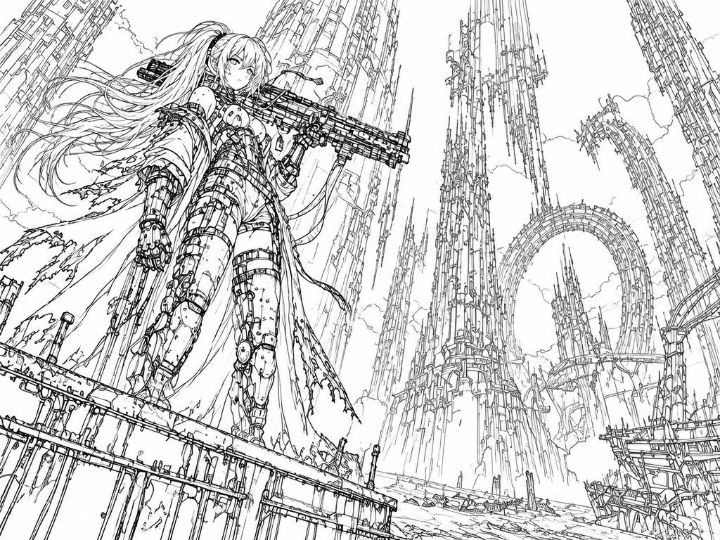 Illustration converted into anime line art